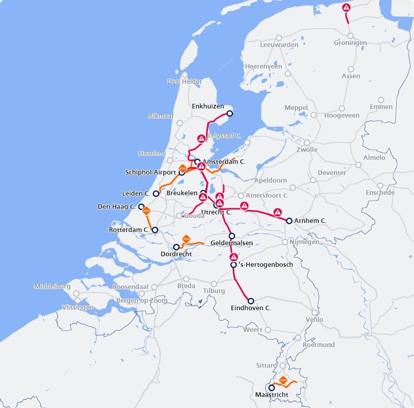 De storing rondom Utrecht Centraal om 18.00 uur, beeld: NS