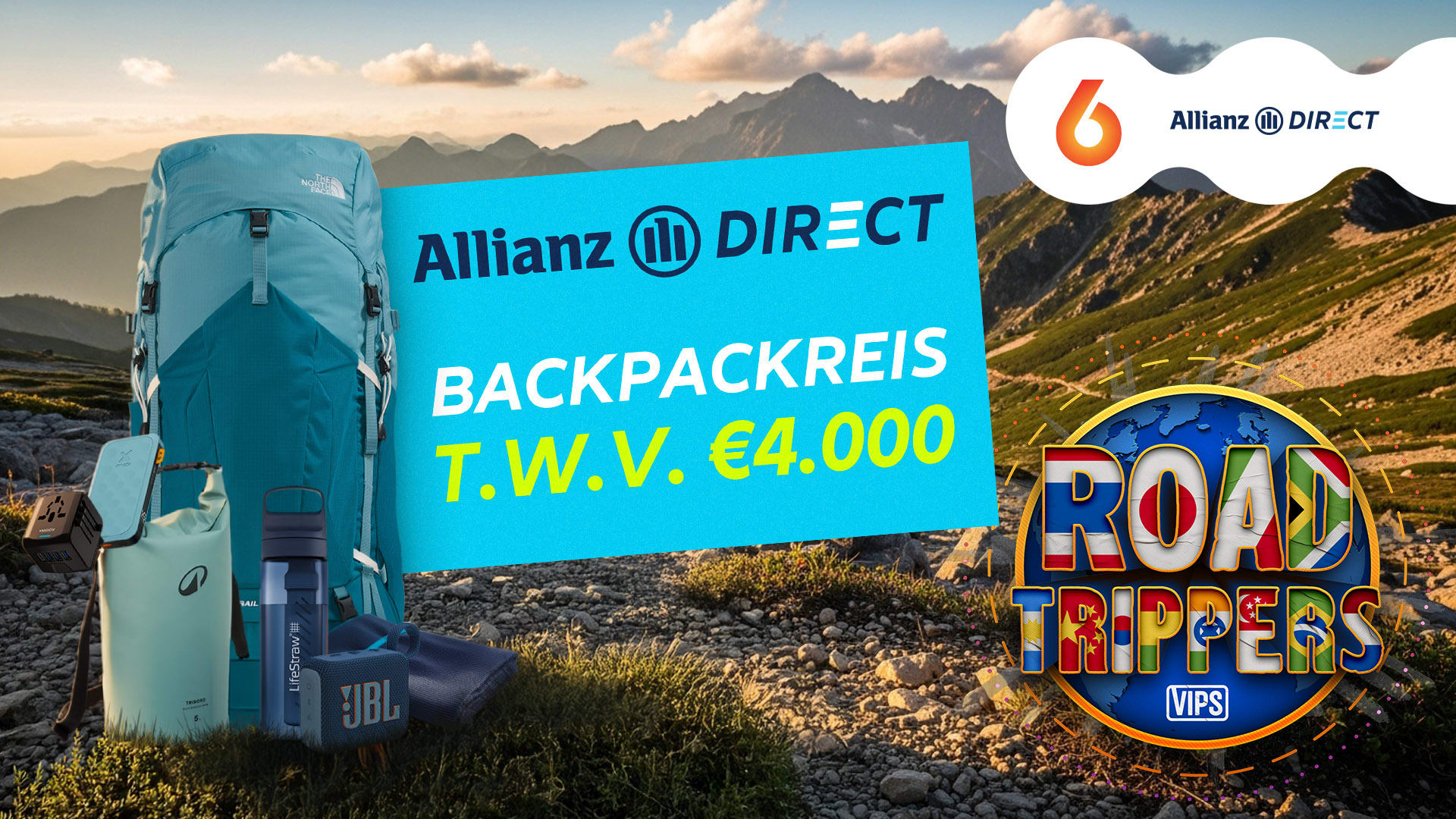 Maak kans op een backpackreis t.w.v. €4000,-, een goedgevulde backpack én een jaar lang een Premium reisverzekering van Allianz Direct.