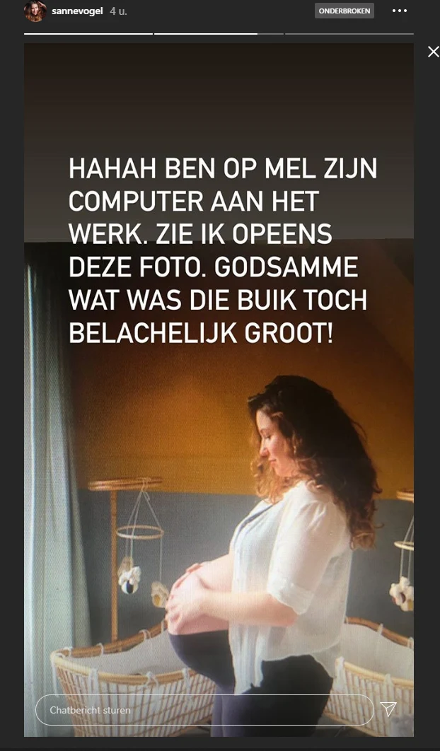 Sanne Vogel toont gigantische babybuik