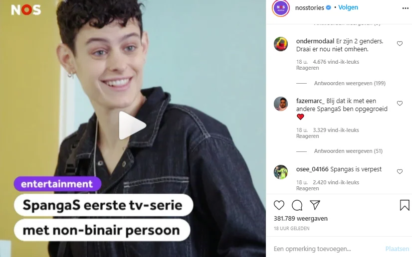 Online ophef over non-binair persoon in SpangaS