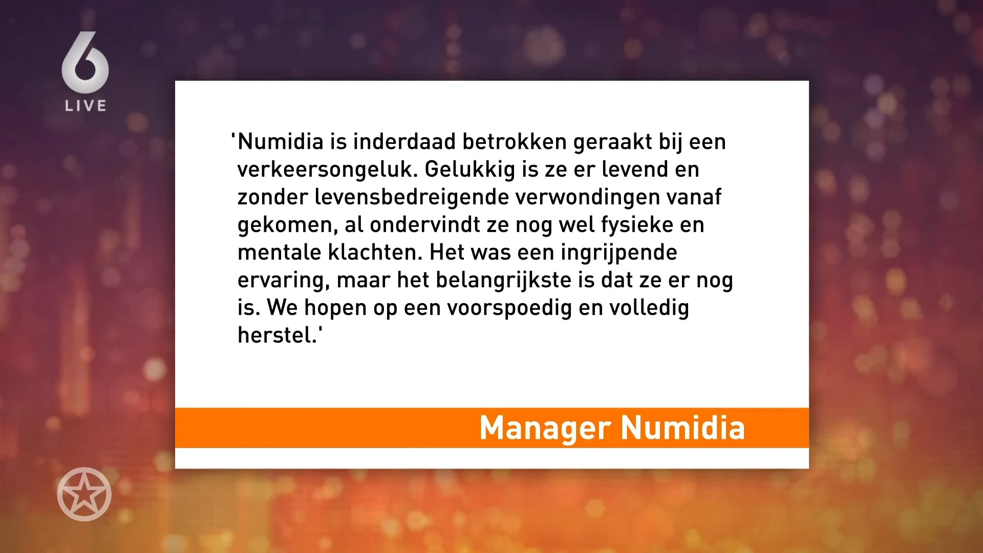 Zangeres Numidia betrokken bij verkeersongeval