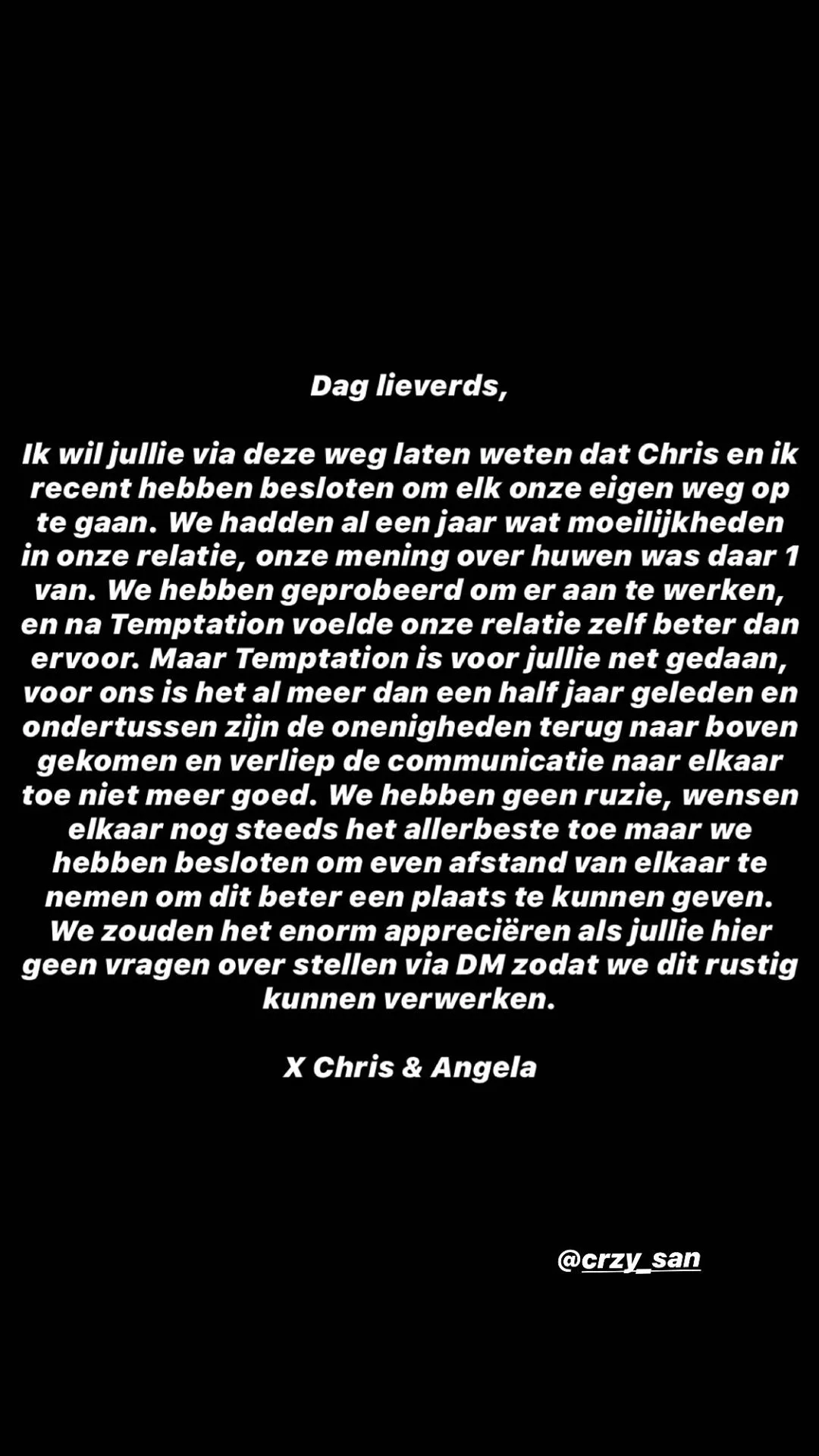 Temptation-Angela en Christian uit elkaar