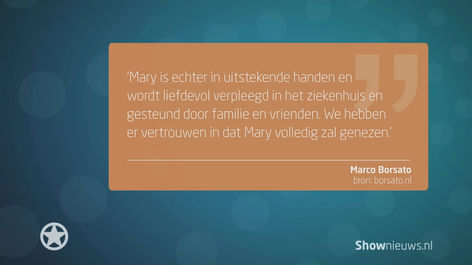 Statement Marco over zieke moeder Mary