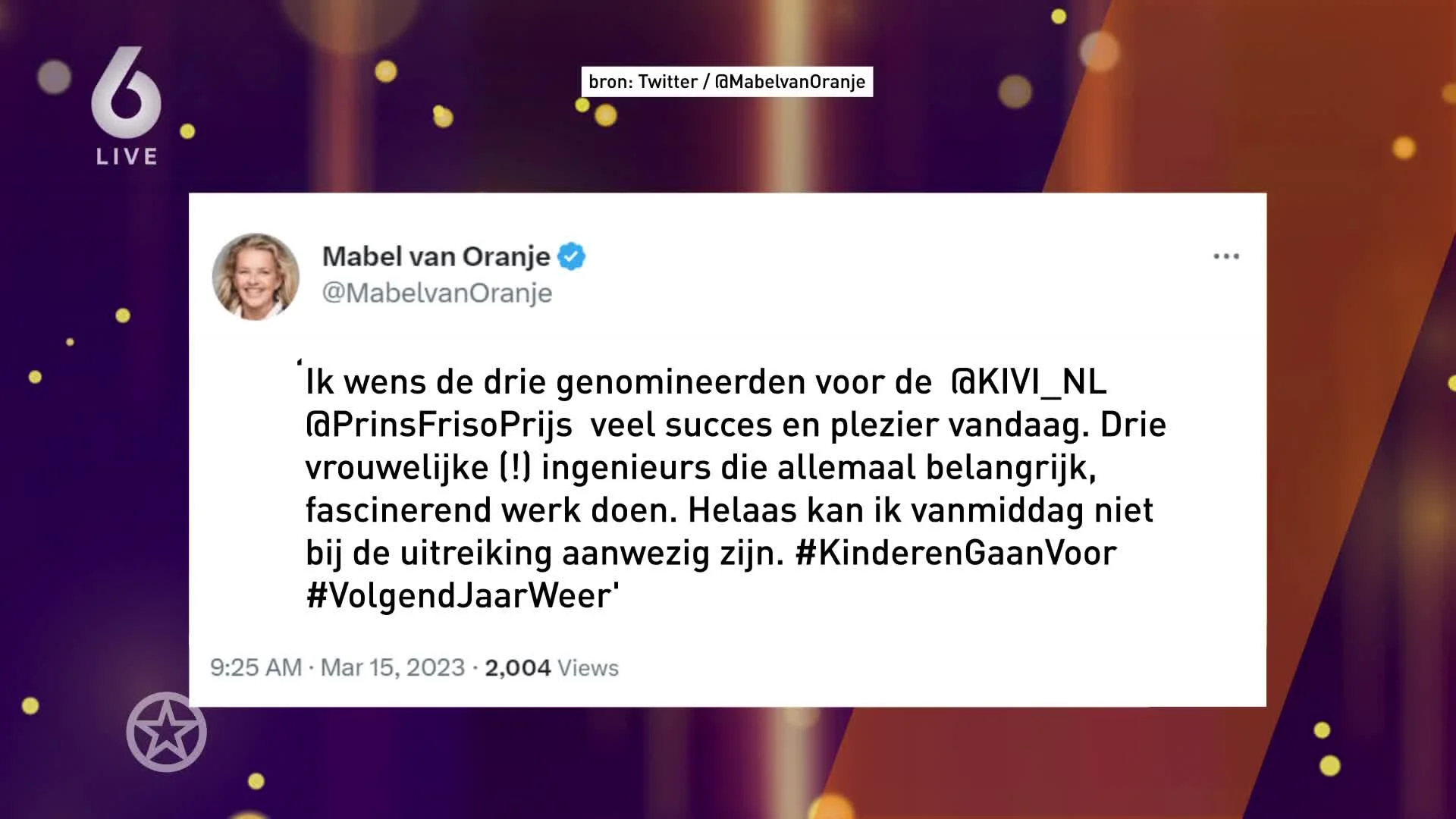 Prinses Mabel niet bij uitreiking Prins Friso Ingenieursprijs