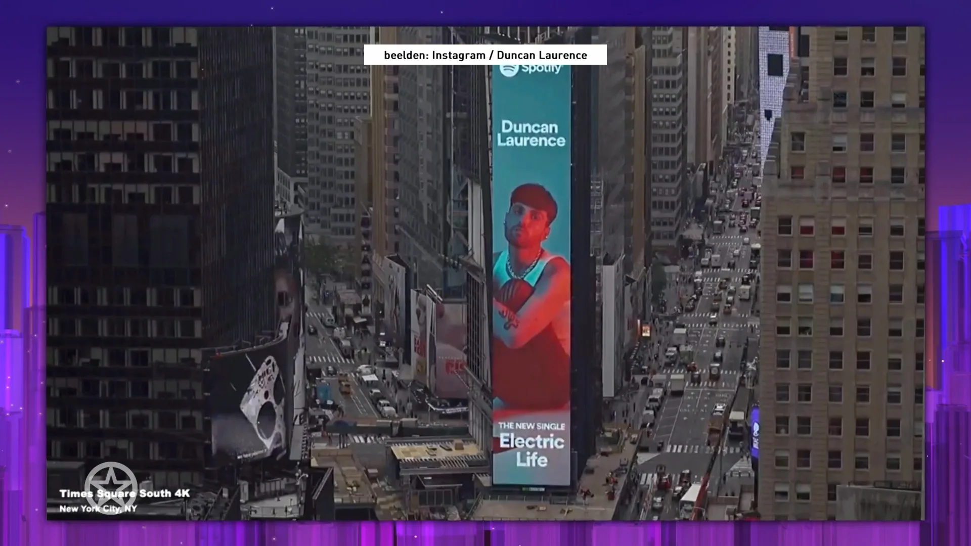 Duncan Laurence op billboard Times Square NY