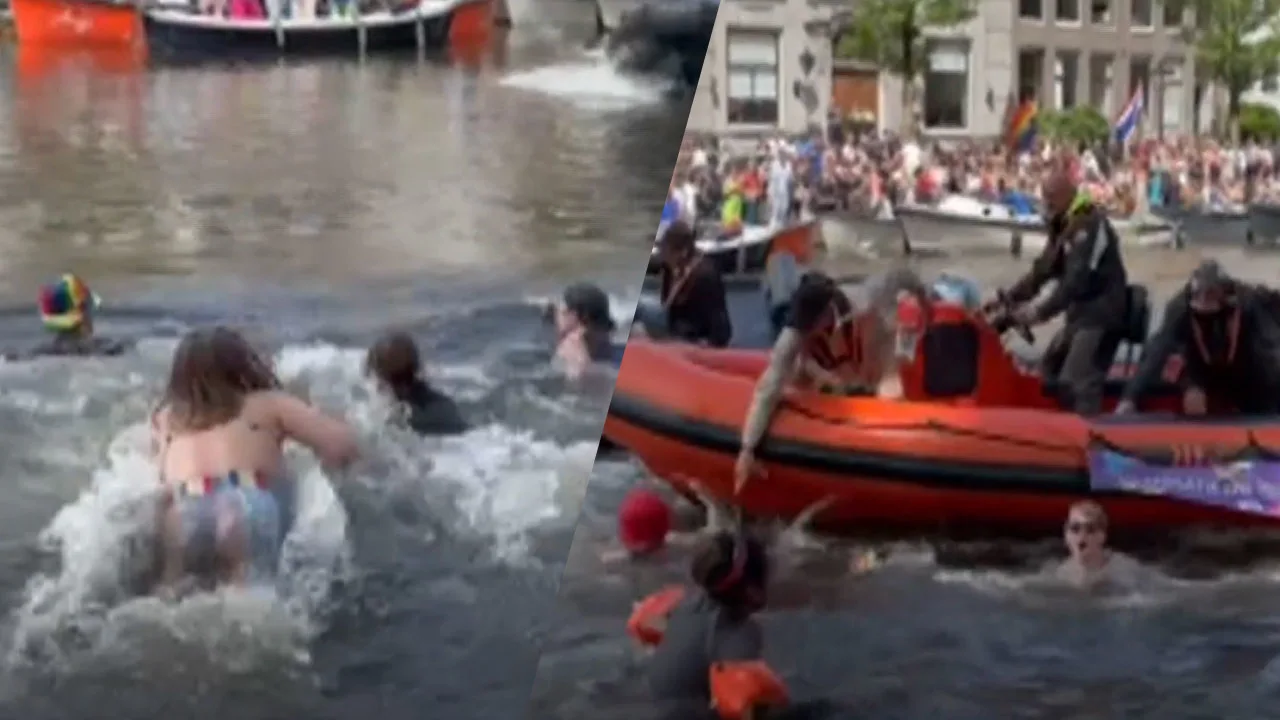 Video: Demonstranten gaan te water bij protest tijdens Canal Parade