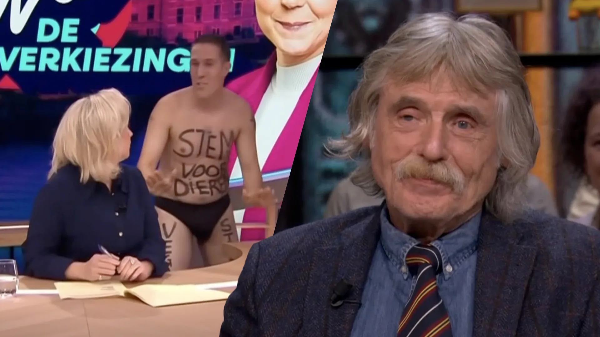 Wat zou Johan Derksen doen als de 'vegan streaker' binnen zou komen bij Vandaag Inside?