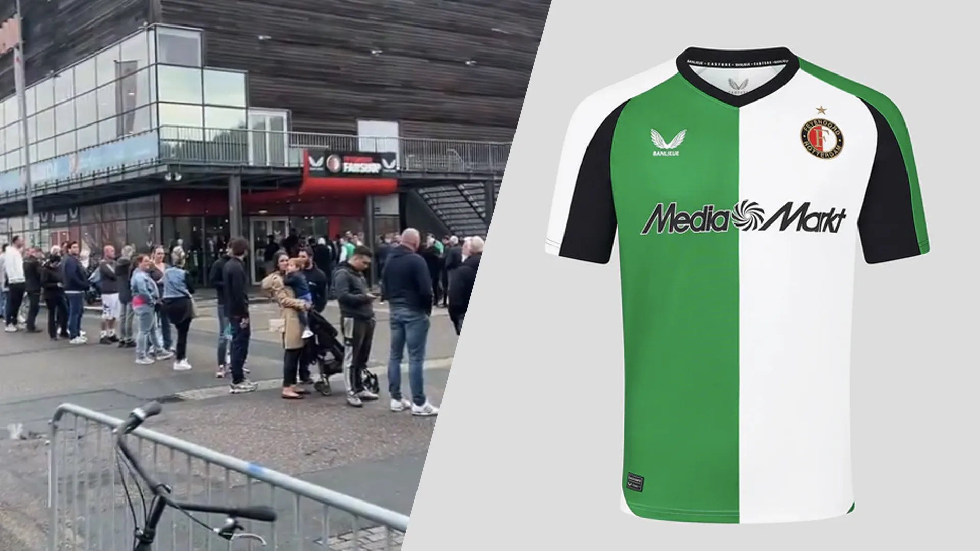Ellenlange rijen bij fanshops Feyenoord voor groen-wit derde tenue