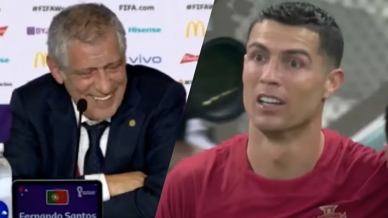 Video: bondscoach Portugal lacht teleurgestelde Ronaldo uit op persconferentie