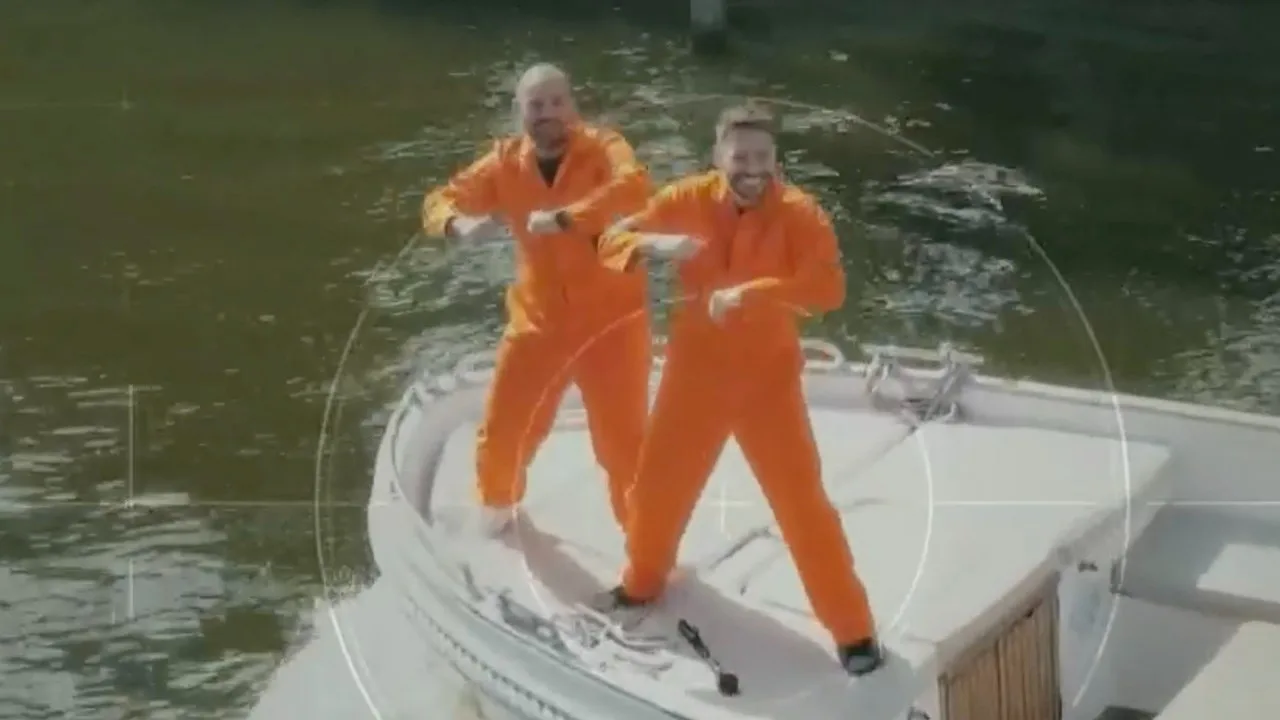 Wesley Sneijder en Rolf Sanchez doen dansje als ze gespot worden door StukTV in Het Jachtseizoen