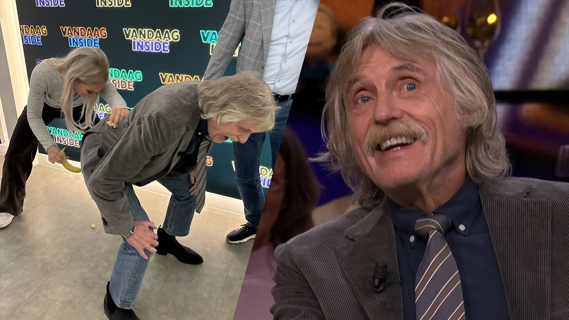 Hélène Hendriks heeft grootste lol met Johan Derksen achter de schermen bij fotomoment