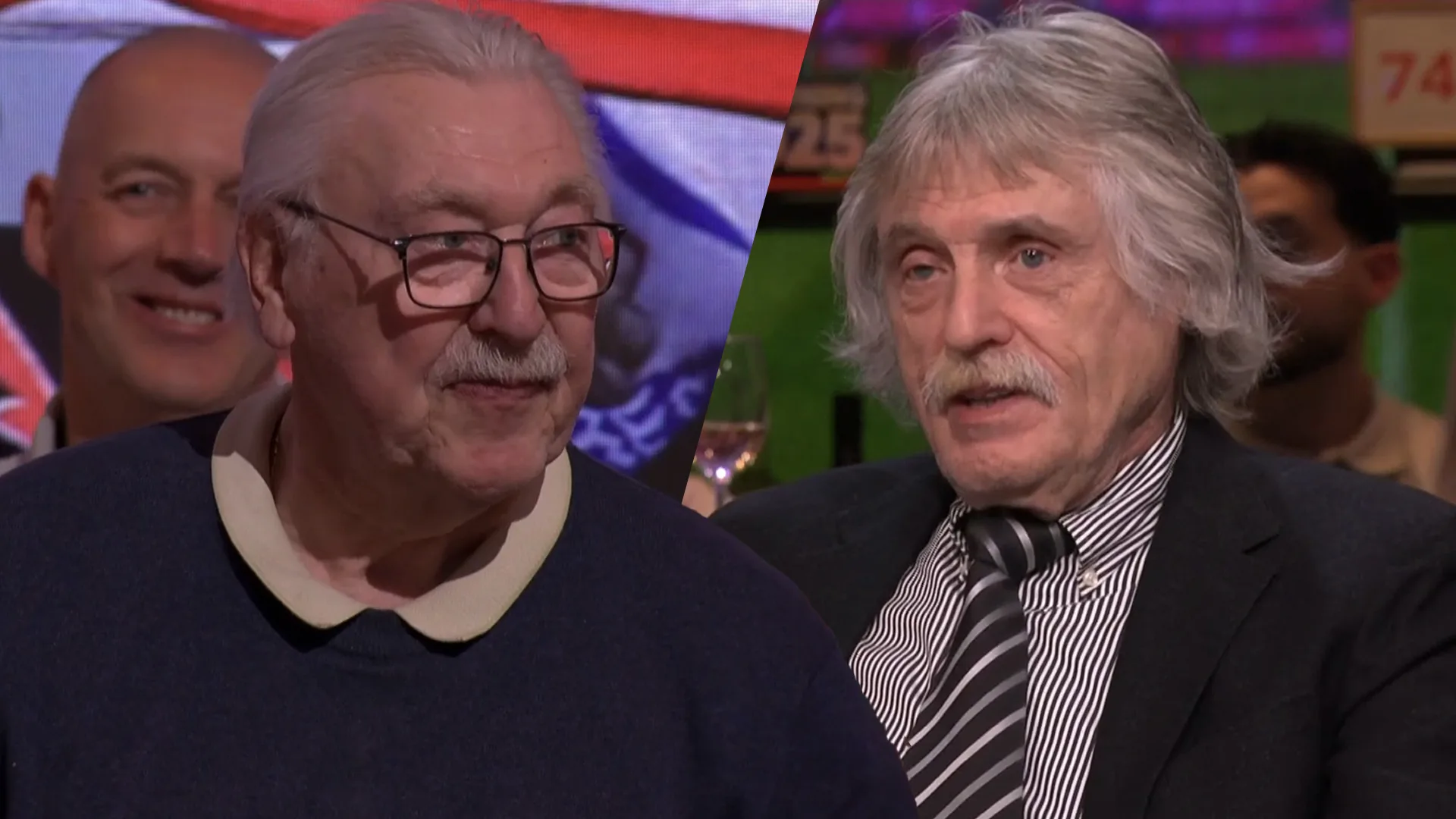 Johan Derksen ziet oude bekende in publiek: 'Ik was voor niemand bang, maar wel voor hem'