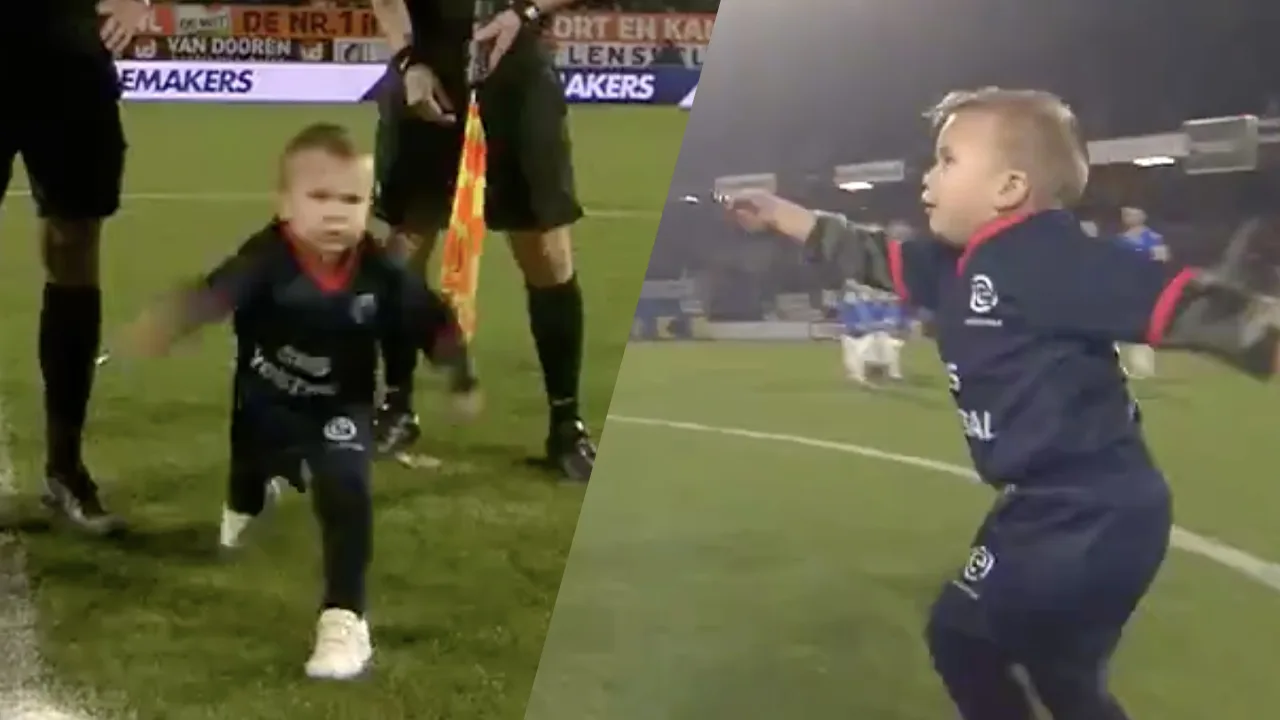 Mooi: Jonge mascotte gooit tossmunt meters ver weg