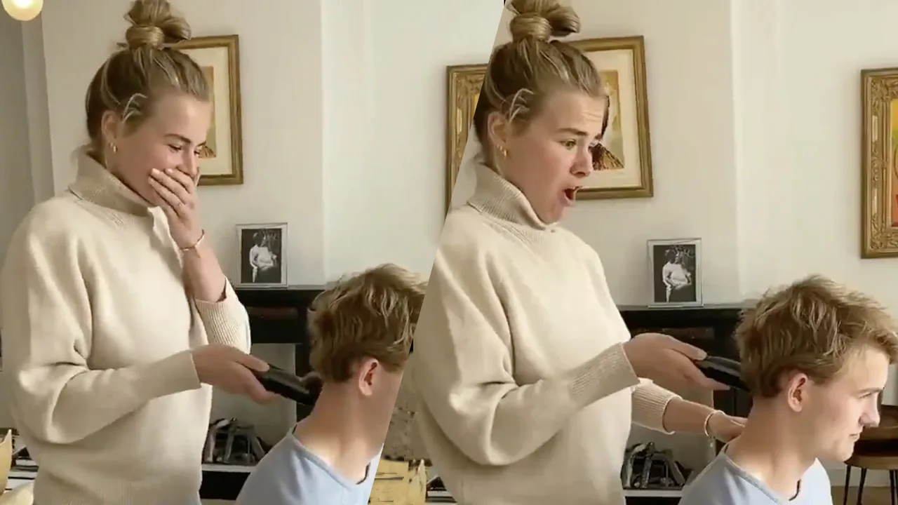 Vriendin Annekee zet tondeuse in het haar van De Ligt