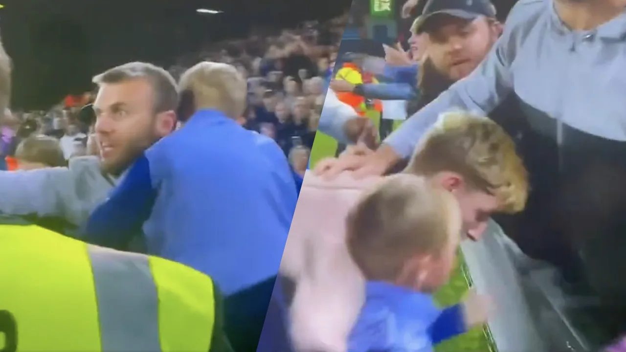 Video: Everton-fan laat kind vallen om sterspeler Gordon te omhelzen 