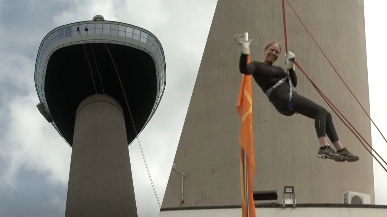 Video: Carola Schouten maakt met abseilen van Euromast verkiezingsbelofte waar