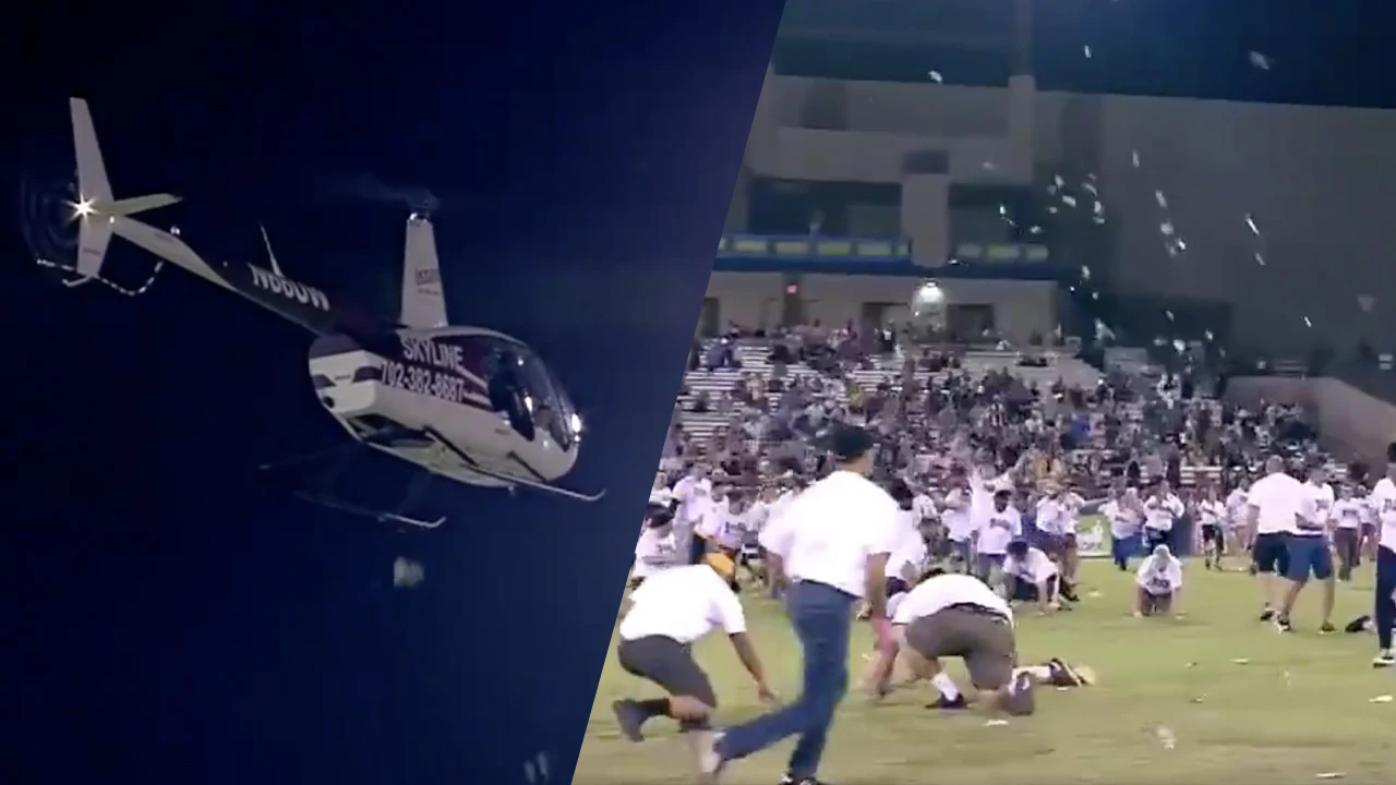 'Cash drop' in stadion in Las Vegas: supporters jagen op bankbiljetten