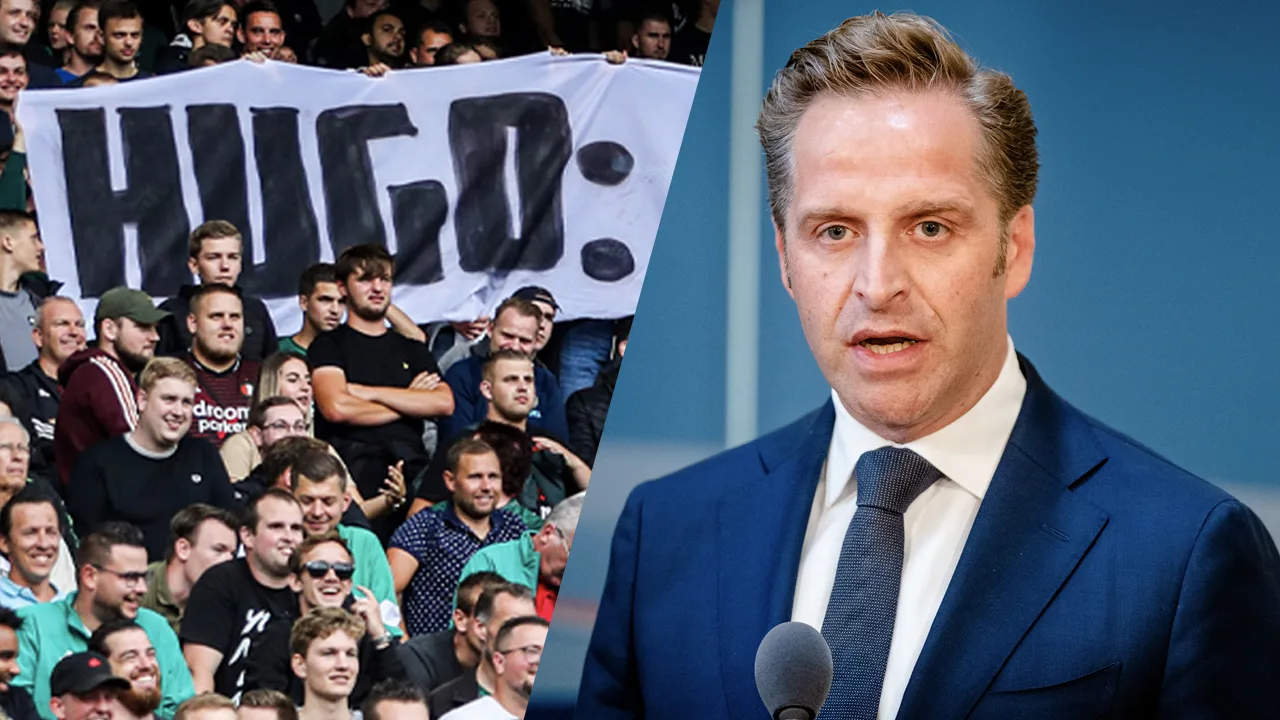 Hugo de Jonge reageert op spandoek en spreekkoren bij Feyenoord - Go Ahead Eagles