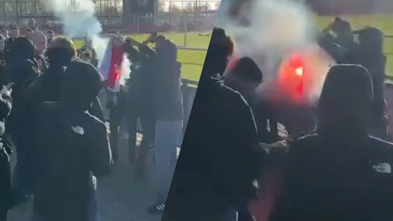 Video: Feyenoord-fans zetten Ajax-shirt in brand op laatste training voor Klassieker
