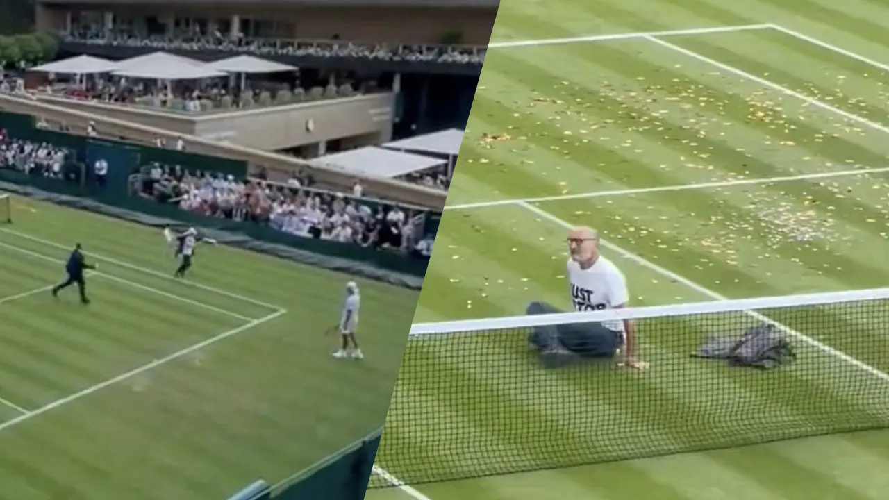 Zien: Klimaatactivisten (66 en 68) verstoren tenniswedstrijd Wimbledon