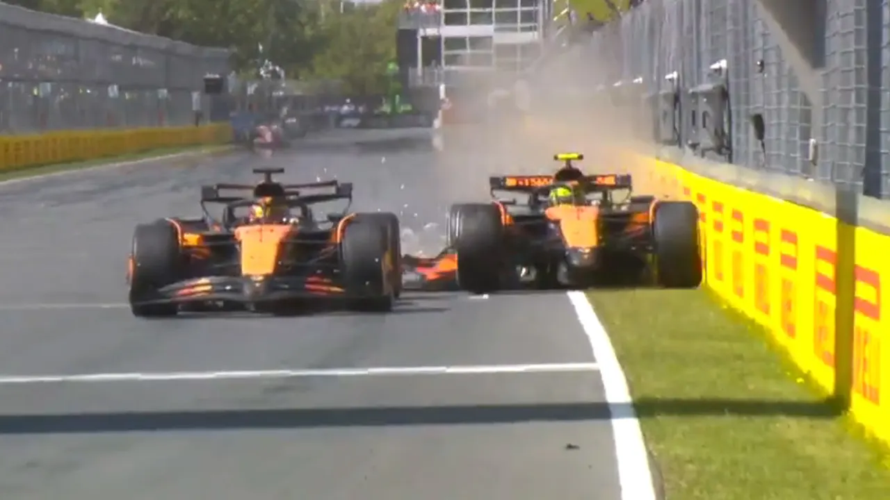 Video: Lando Norris knalt op McLaren-teamgenoot Oscar Piastri