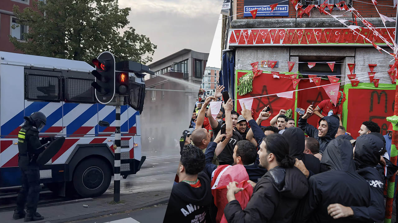 Video: ME treedt op in Schilderswijk na WK-winst Marokko op Oranje, waterkanon ingezet 