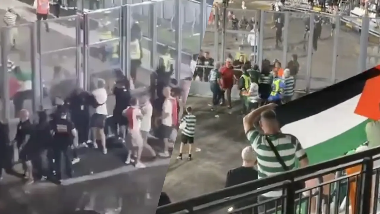 Video: Ajax- en Celtic-fans zoeken confrontatie in stadion na tonen van Palestijnse vlag