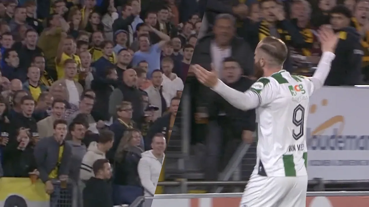 Provocerende Kevin van Veen krijgt bierdouche van NAC-fans; duel tijdelijk gestaakt
