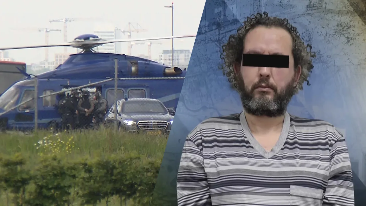Video: Ridouan Taghi arriveert per helikopter op Schiphol voor hoger beroep Marengo-proces