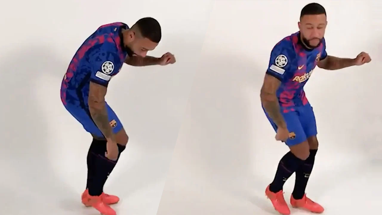 Dansende Memphis presenteert derde tenue FC Barcelona