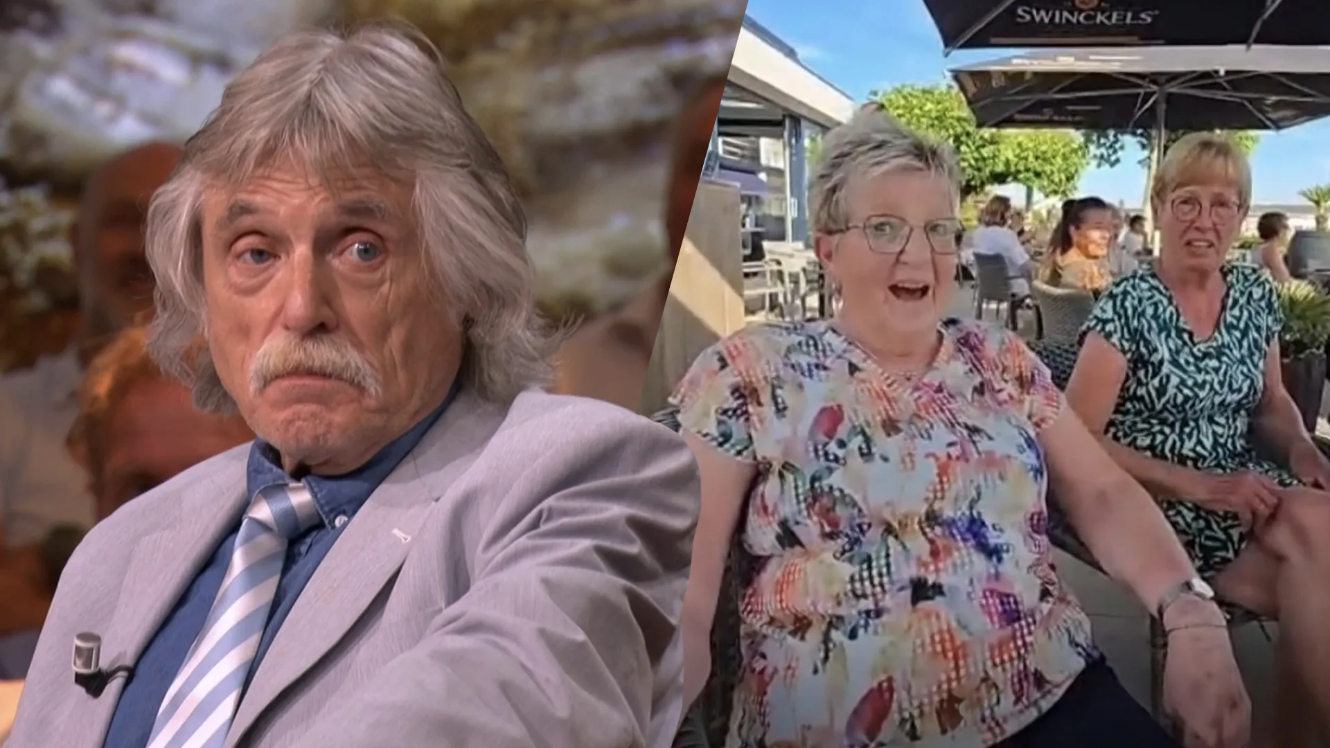 Johan Derksen hoort dat hij goed in de smaak valt bij een viertal dames: 'Ik neem ze alle vier!'