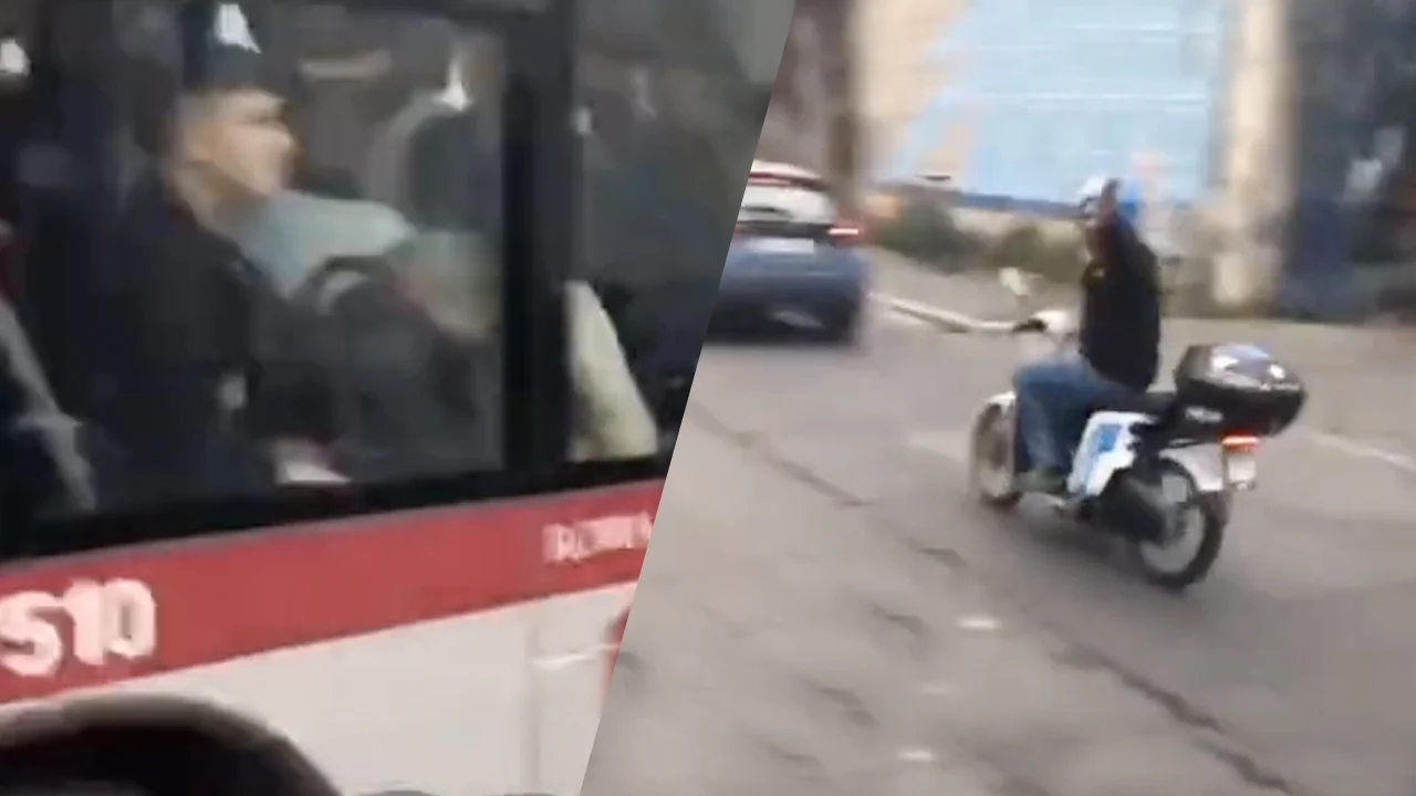 AS Roma-fan scheldt Leicester-fans uit en valt vervolgens keihard van zijn scooter