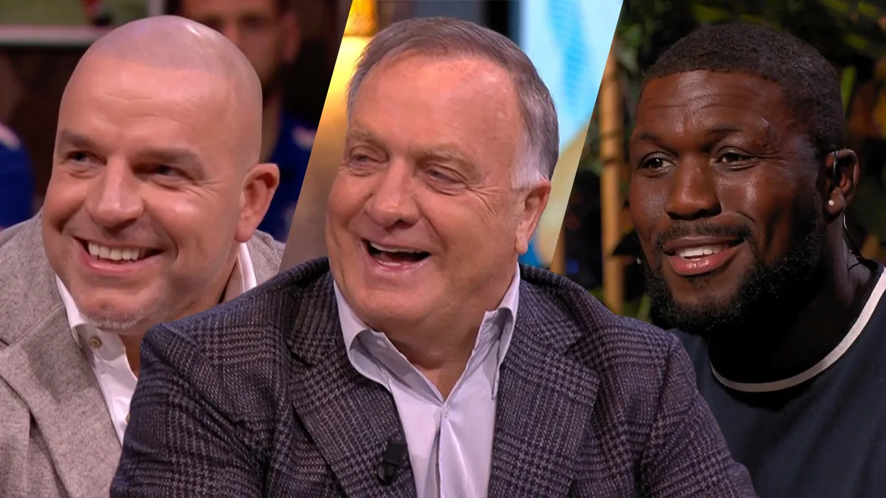 Wim Kieft, Andy van der Meijde, Dick Advocaat en Royston Drenthe maandag bij Veronica Offside