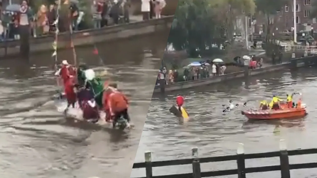 Video: Sinterklaasintocht in Gouda gaat mis! Boot met pieten zinkt
