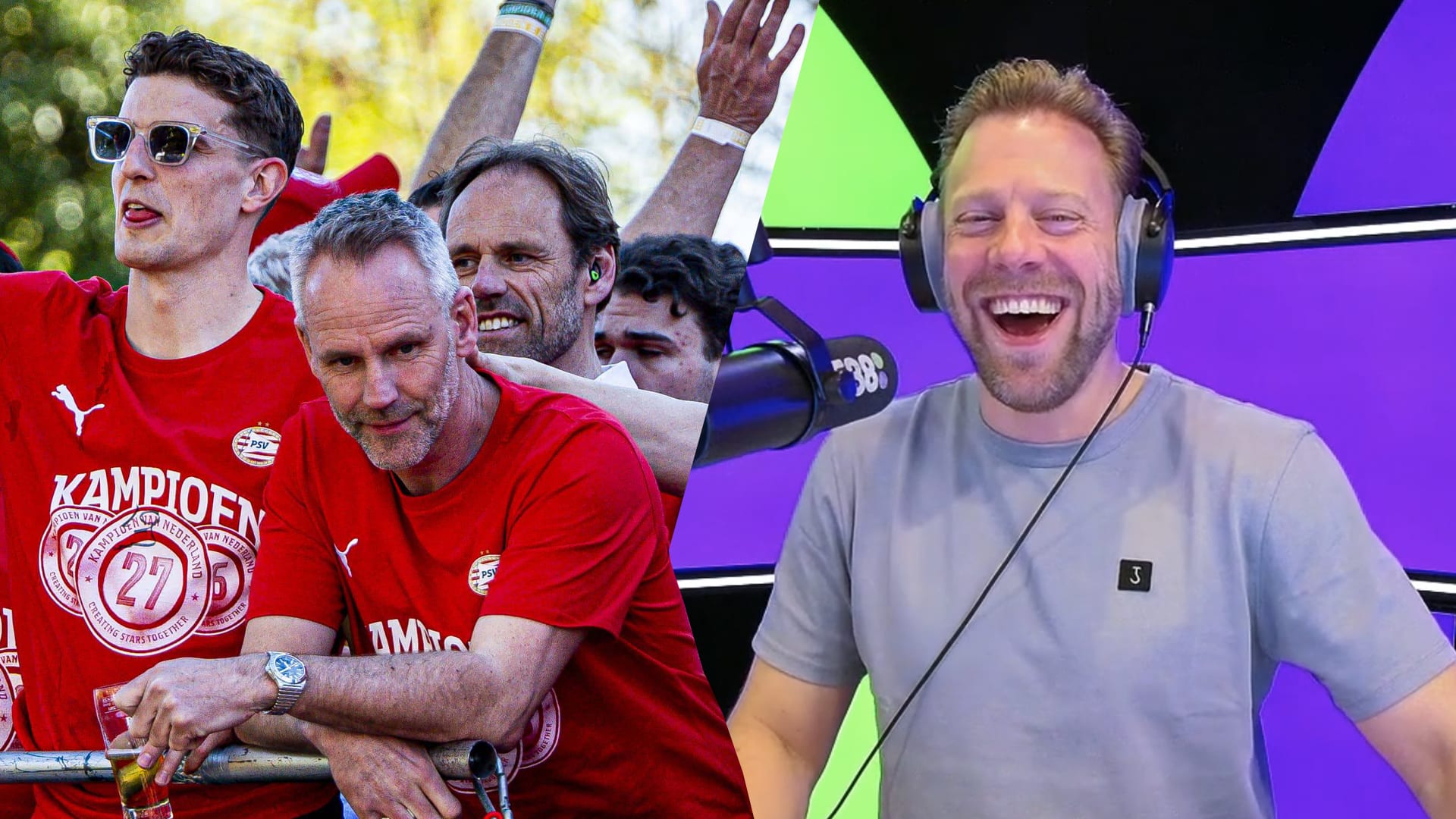 Van Bommel en Ooijer bellen Radio 538 om 06.00 uur op de terugweg na PSV-kampioensfeest