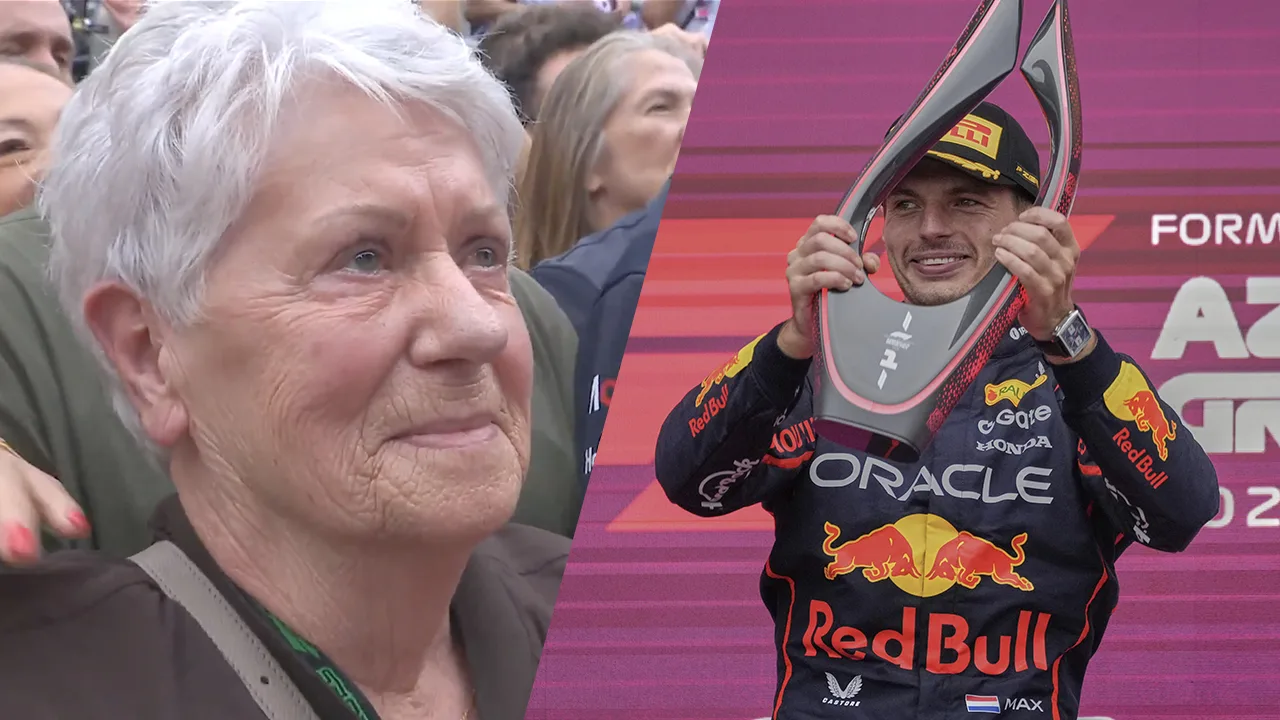 Video: Oma Max Verstappen geëmotioneerd bij horen Nederlands volkslied na zege in Bakoe
