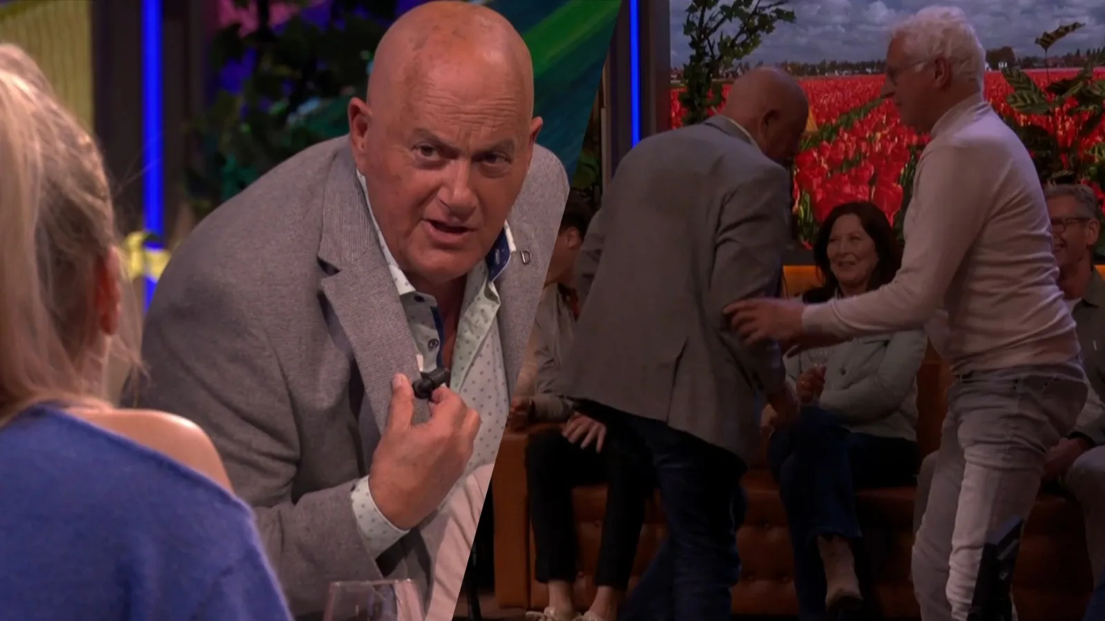 Jack van Gelder wordt uitgelachen en loopt van tafel bij De Oranjezondag