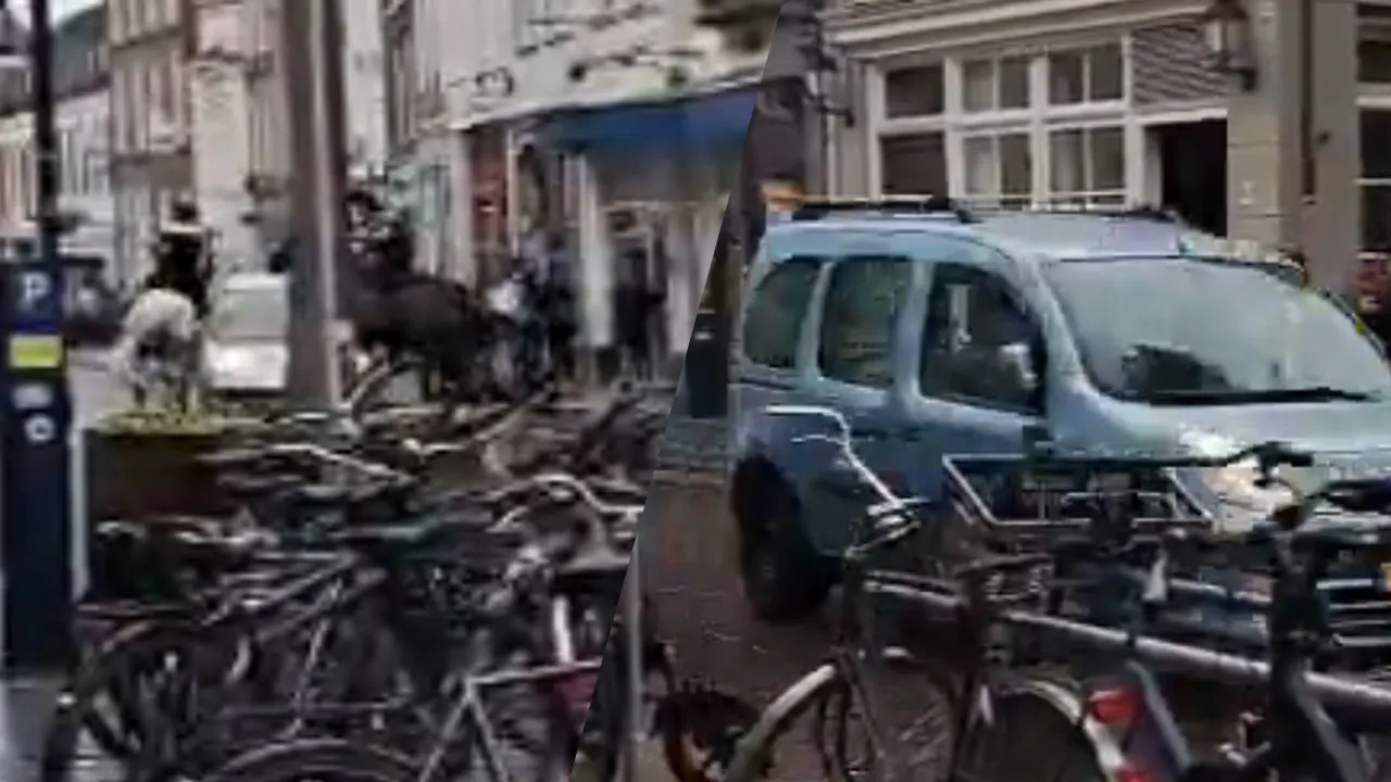 Video: Man rijdt hard in op agenten en politiepaarden in Den Bosch