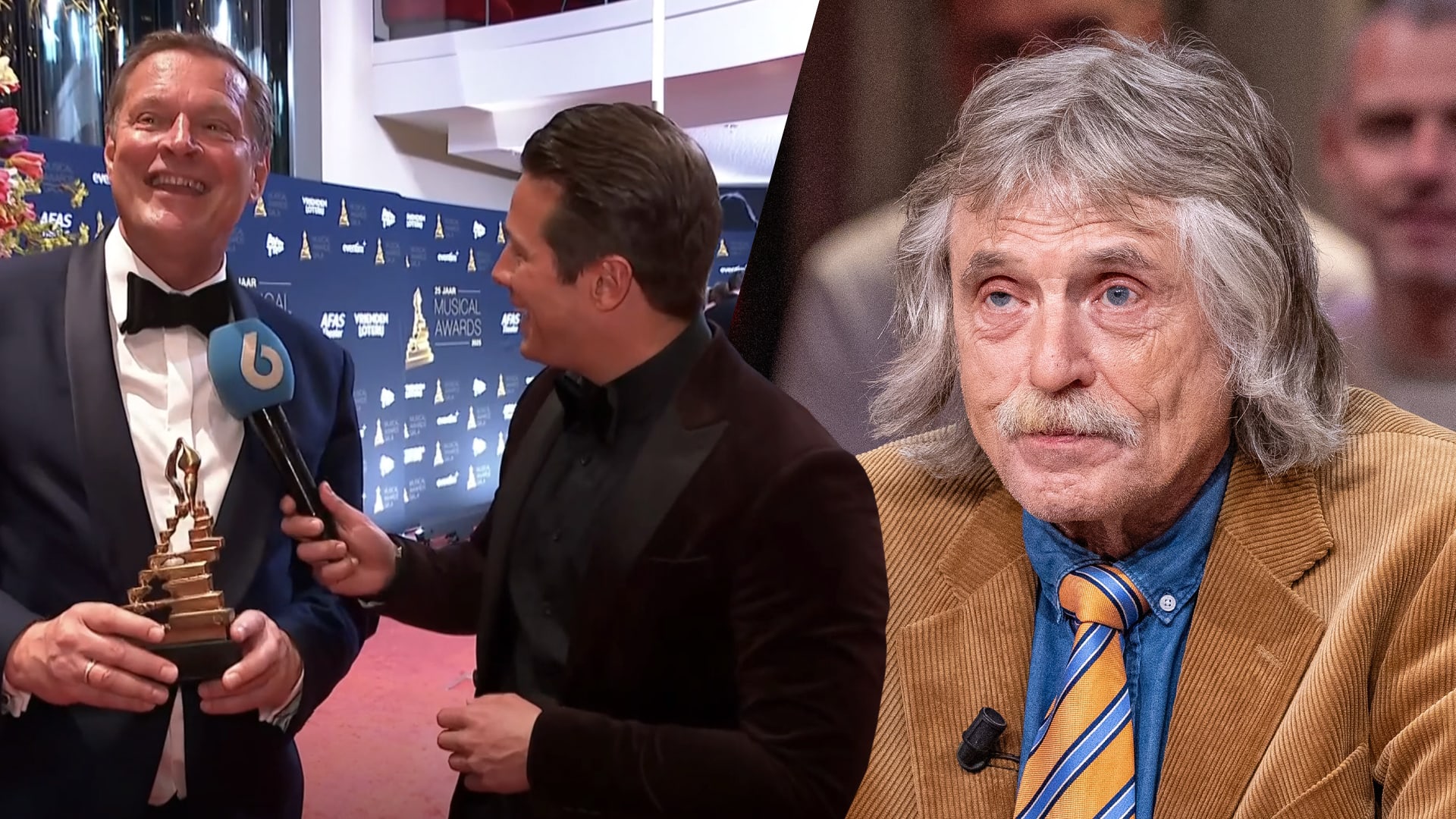 Albert Verlinde krijgt op Musical Awards Gala vraag over Johan Derksen: 'Ik zal het hem morgen vragen'