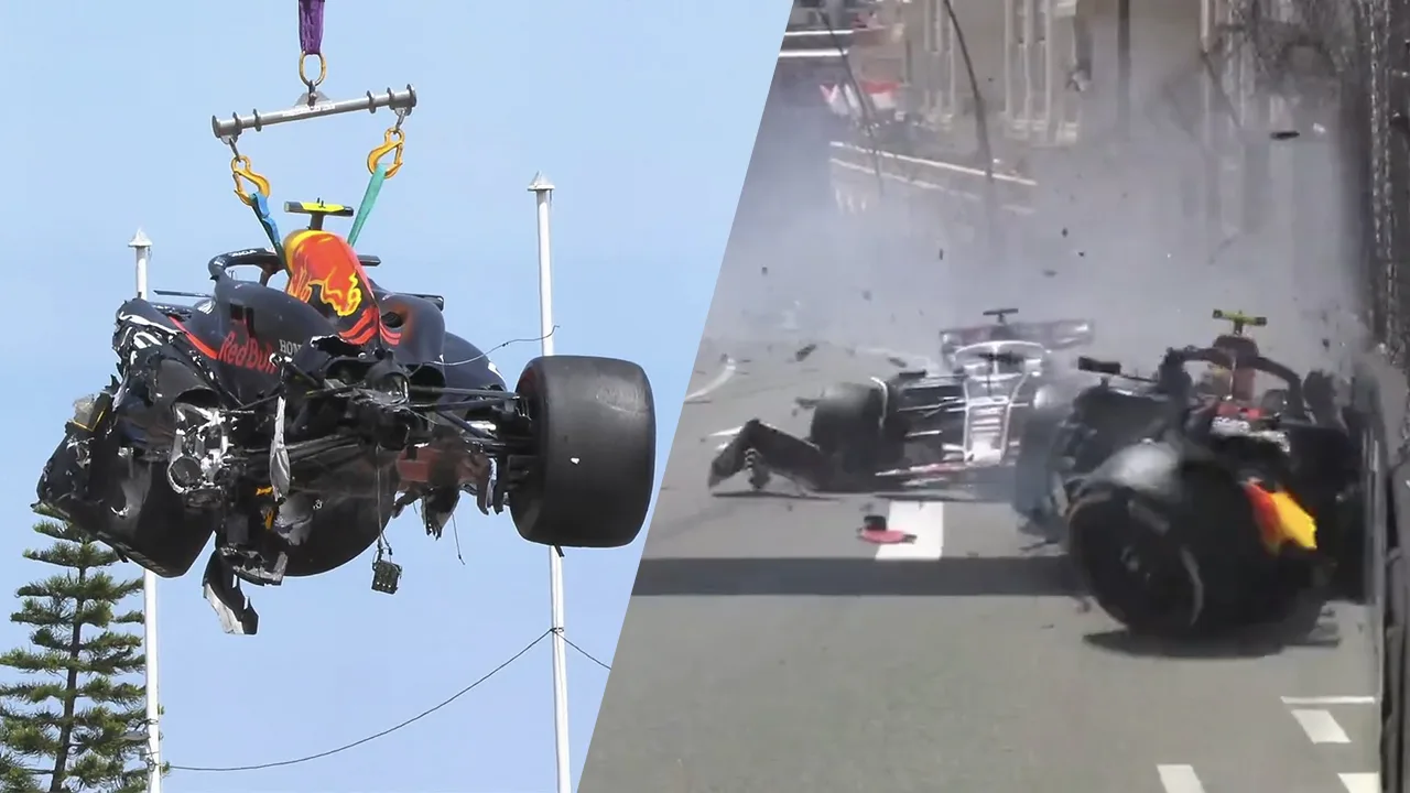 Video: GP van Monaco stilgelegd na megacrash Sergio Pérez