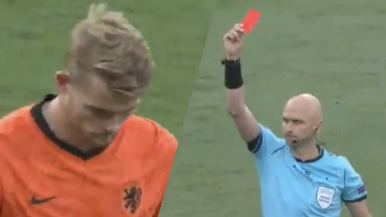 Matthijs de Ligt krijgt rood voor handsbal na ingrijpen VAR