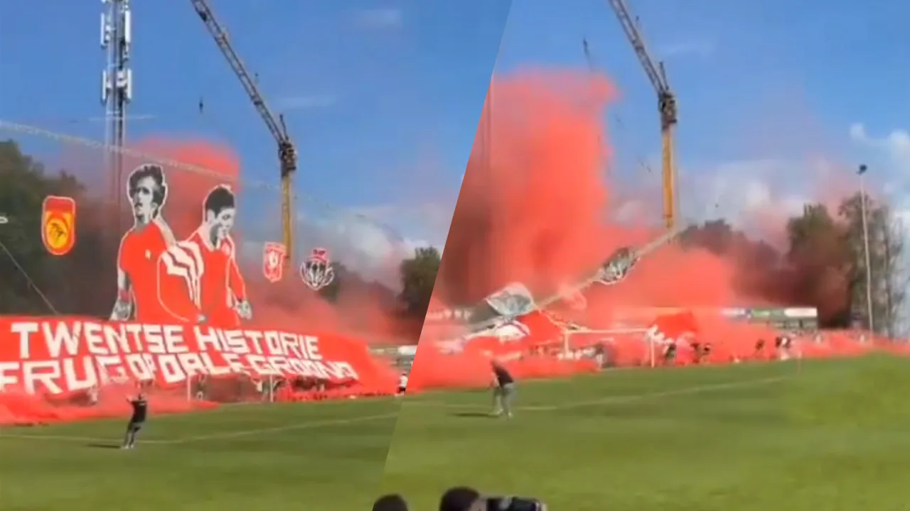 Video: Gewonden bij oefenduel FC Twente door neerstorten van groot spandoek