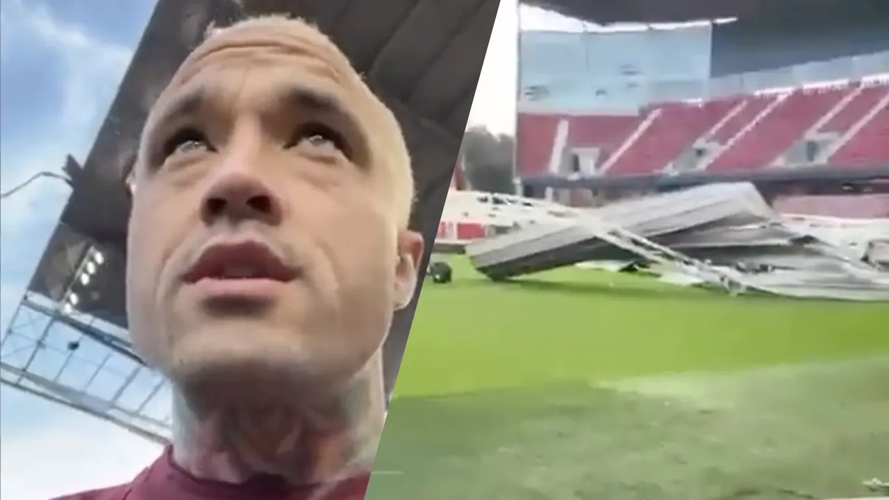 VIDEO: Nainggolan doet gortdroog verslag van afgewaaid stadiondak