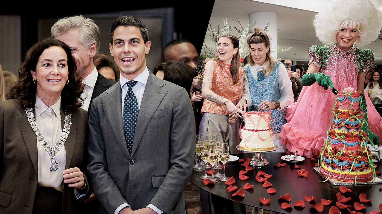Femke Halsema trouwt lhbti-stellen bij 25-jarig jubileum, onder toeziend oog van Rob Jetten
