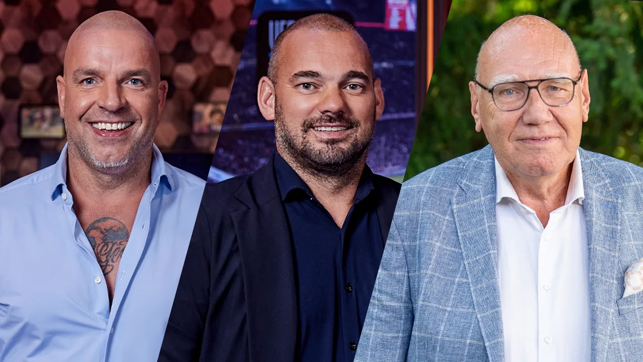 Wesley Sneijder, Andy van der Meijde en Kees Jansma maandag bij Veronica Offside