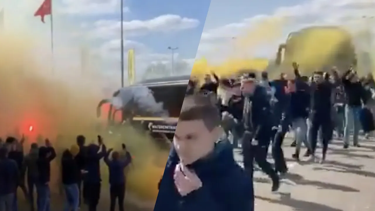 VIDEO: Duizenden Vitesse-fans zwaaien spelersbus uit richting Rotterdam