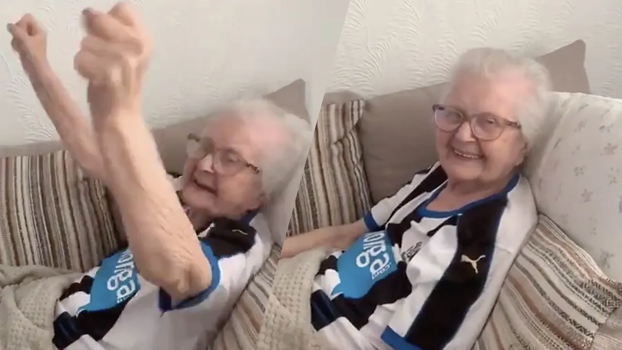 PRACHTIG! 93-jarige Newcastle United-fan overwint corona en geniet van haar club vanaf de bank