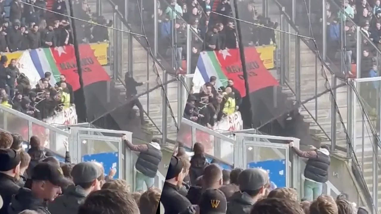 Video: Klauterende toeschouwer Willem II-MVV valt meters naar beneden