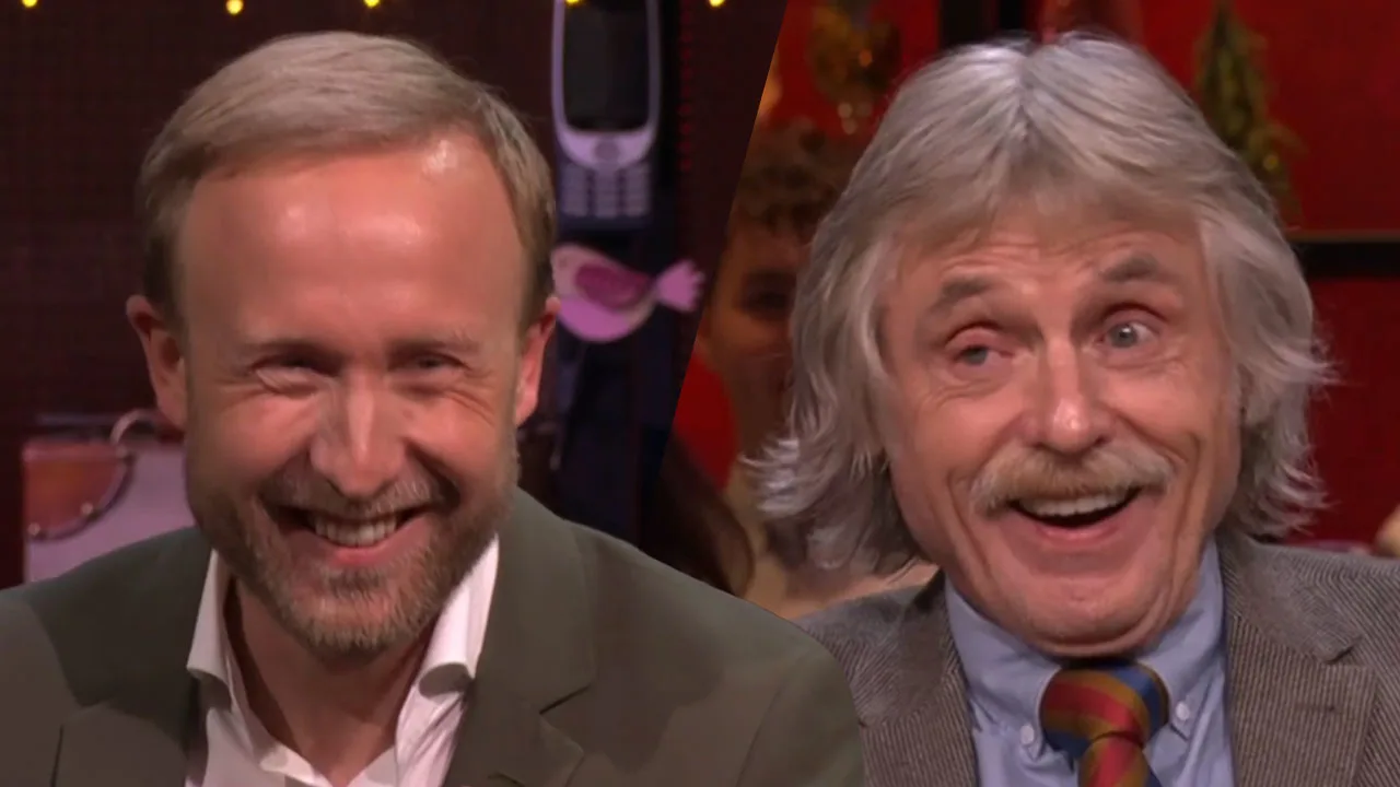 Johan Derksen dreigt al lachend met weglopen na opmerking van Raymond Mens