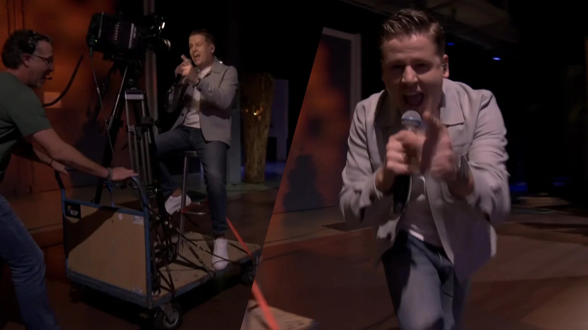 Sven Versteeg rijdt zingend De Oranjewinter-studio binnen met zijn hit ‘Blikkendag’
